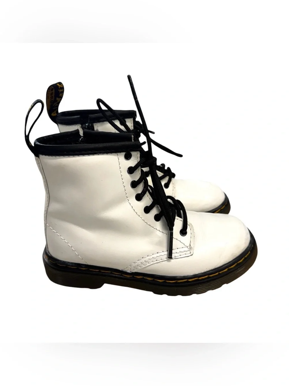 Dr.Martin’s Kids White Lace-Up/side zipper Combat Boots with Black Trim size 9